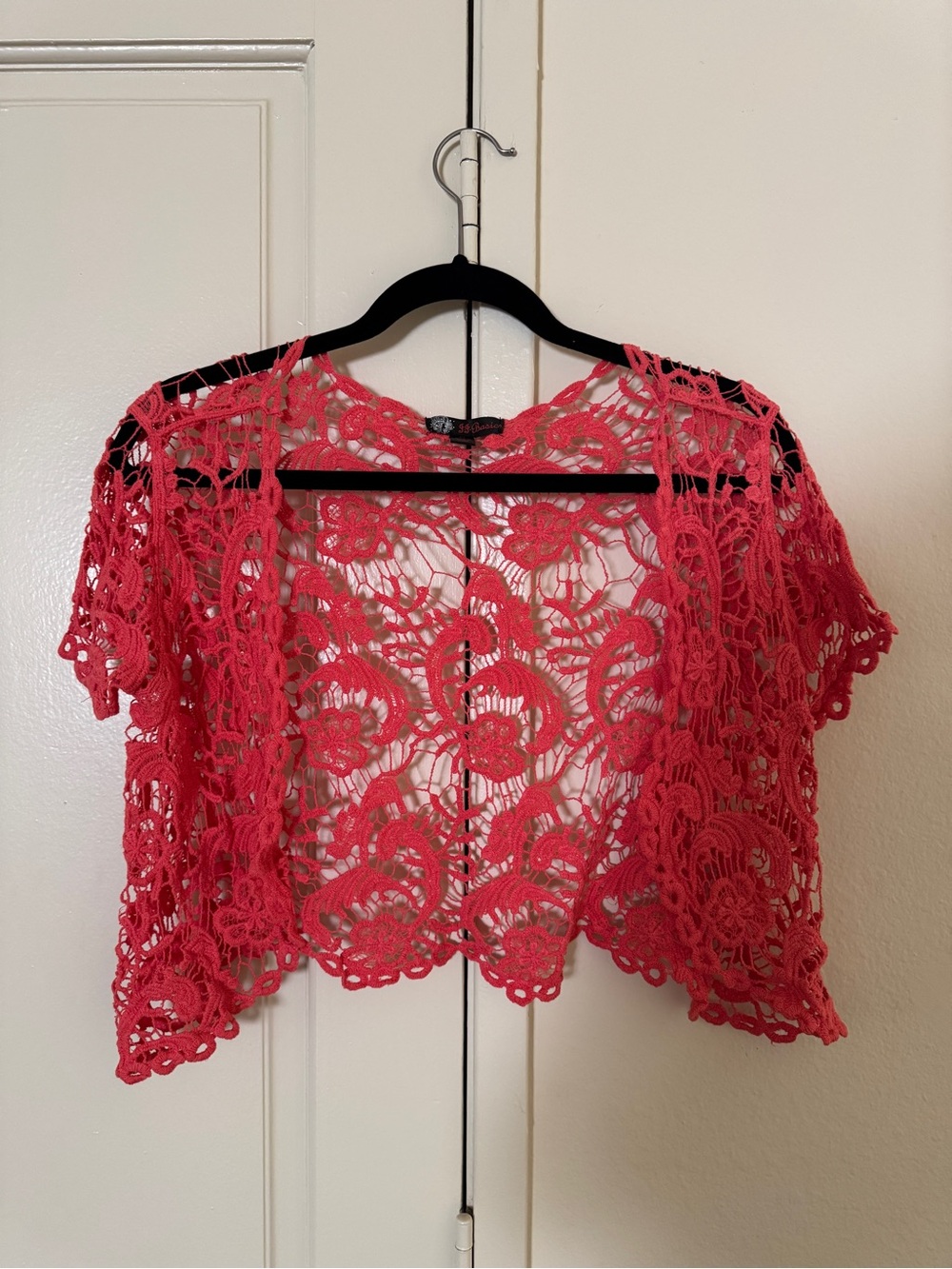 Crochet Lace Shrug - Coral Pink Openwork Cover-Up